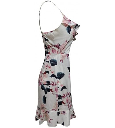 Tops Women's Sexy Floral Printed Suspender Dress Summer Beach Party Ruffle Strappy Mini Dresses - White - CC1985YMI6N $21.09