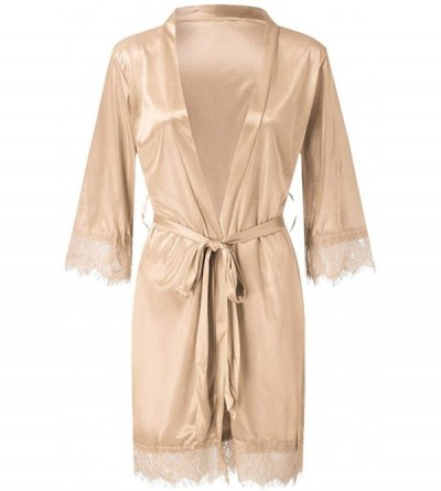 Sets Satin Robe Set for Women Lady Sexy Lace Sleepwear Nightwear Lingerie Pajamas Suit - Beige - C018A9LOQKA $10.09