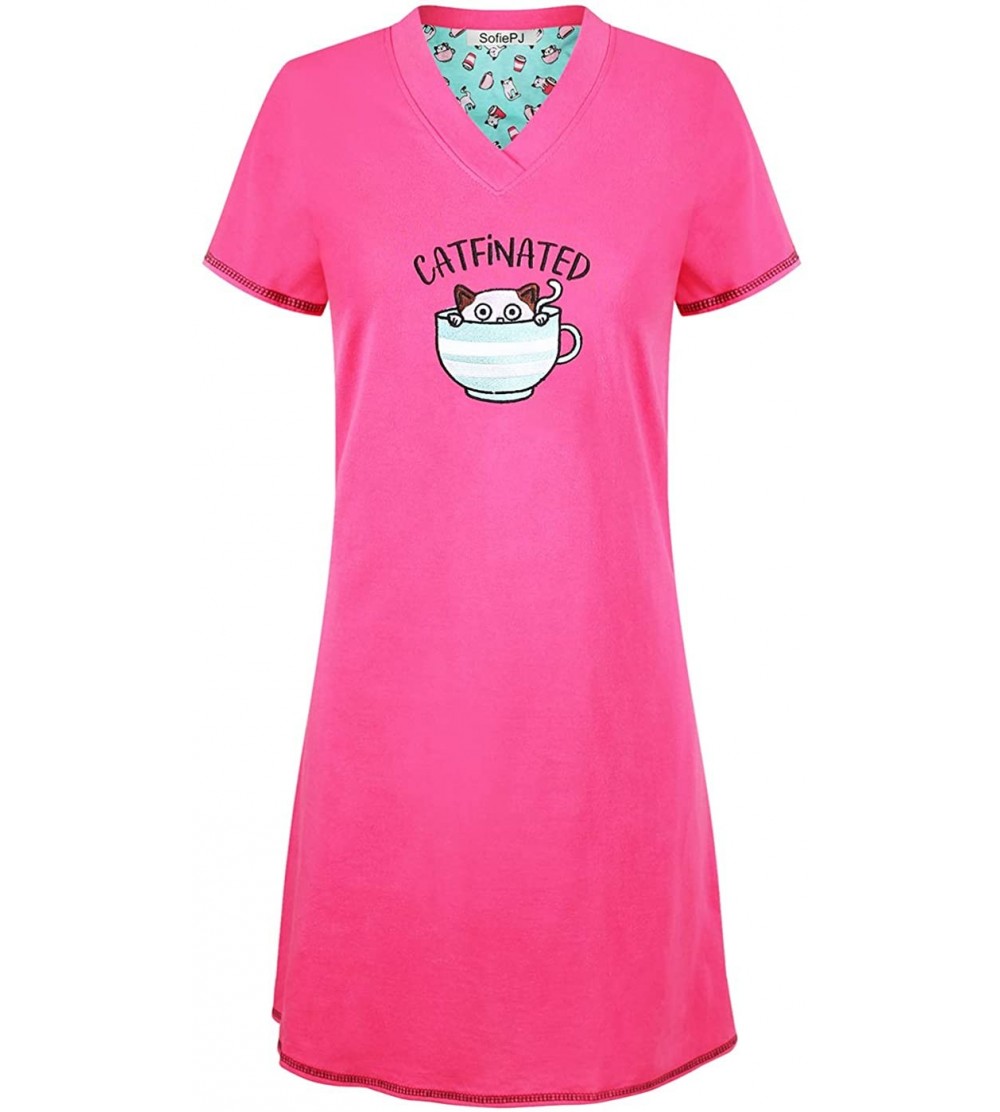 Nightgowns & Sleepshirts Women's Printed Short Sleeve Pure Cotton Sleepwear Nightgown - Pink2 - CO19D7LM6TA $18.48