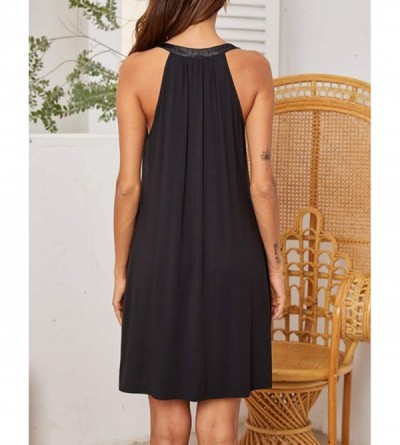 Nightgowns & Sleepshirts Nightgown Womens Sleeveless Sleepwear V Neck Racerback Sleep Dress - Black - C21833Q40QW $20.82