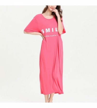 Nightgowns & Sleepshirts Women's Loose Fit Long Nightgown Short Sleeves Modal Oversized Soft Sleepwear Dress - Pink - CL18UT7...