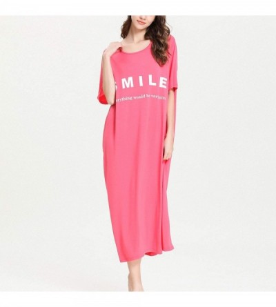 Nightgowns & Sleepshirts Women's Loose Fit Long Nightgown Short Sleeves Modal Oversized Soft Sleepwear Dress - Pink - CL18UT7...