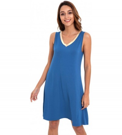 Nightgowns & Sleepshirts Womens Bamboo Nightgown Sleeveless Soft Nightdress - Prussian Blue - CO183KU22WZ $24.35