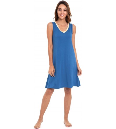 Nightgowns & Sleepshirts Womens Bamboo Nightgown Sleeveless Soft Nightdress - Prussian Blue - CO183KU22WZ $24.35