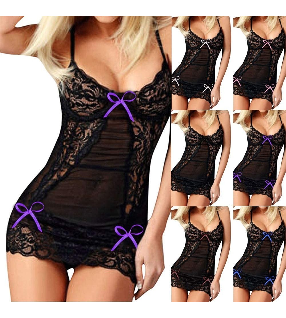 Nightgowns & Sleepshirts Sexy Lingerie Sleeveless Lace Nightgown Babydoll Plus Size Sleepwear Temptation Underwear - Black - ...