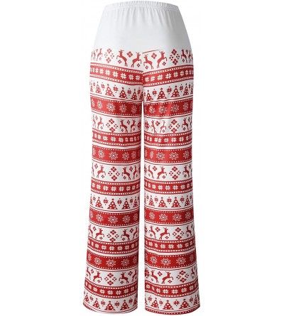 Bottoms Women's Comfy Stretch Floral Print Drawstring Long Wide Leg Lounge Pants - Christmas/Moose-red - CQ18ZTXW2CR $19.06