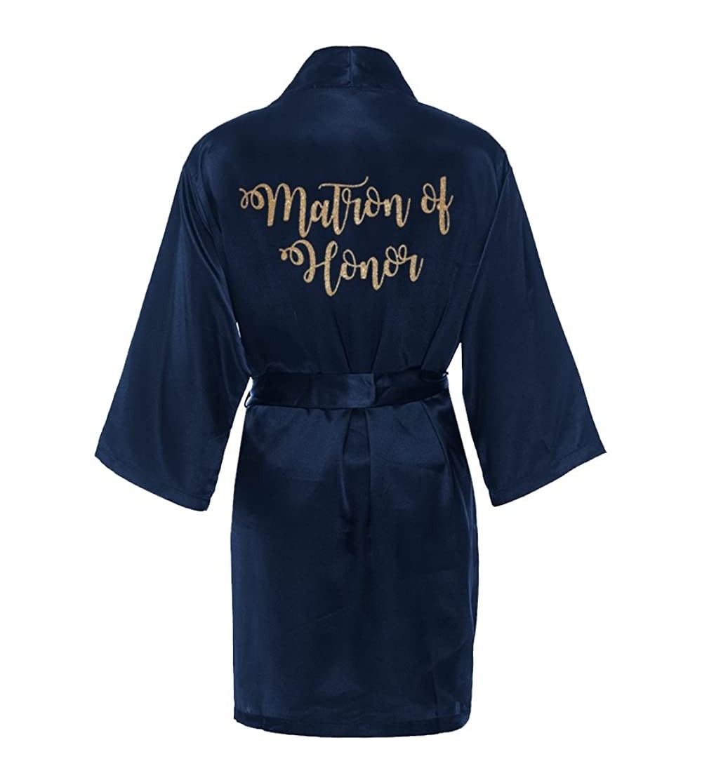 Robes Matron of Honor Satin Kimono Robe with Gold Glitter - Satin Bridal Party Robes - Navy - CC185H637SH $24.34