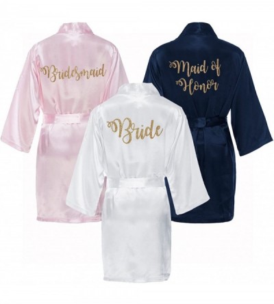 Robes Matron of Honor Satin Kimono Robe with Gold Glitter - Satin Bridal Party Robes - Navy - CC185H637SH $24.34