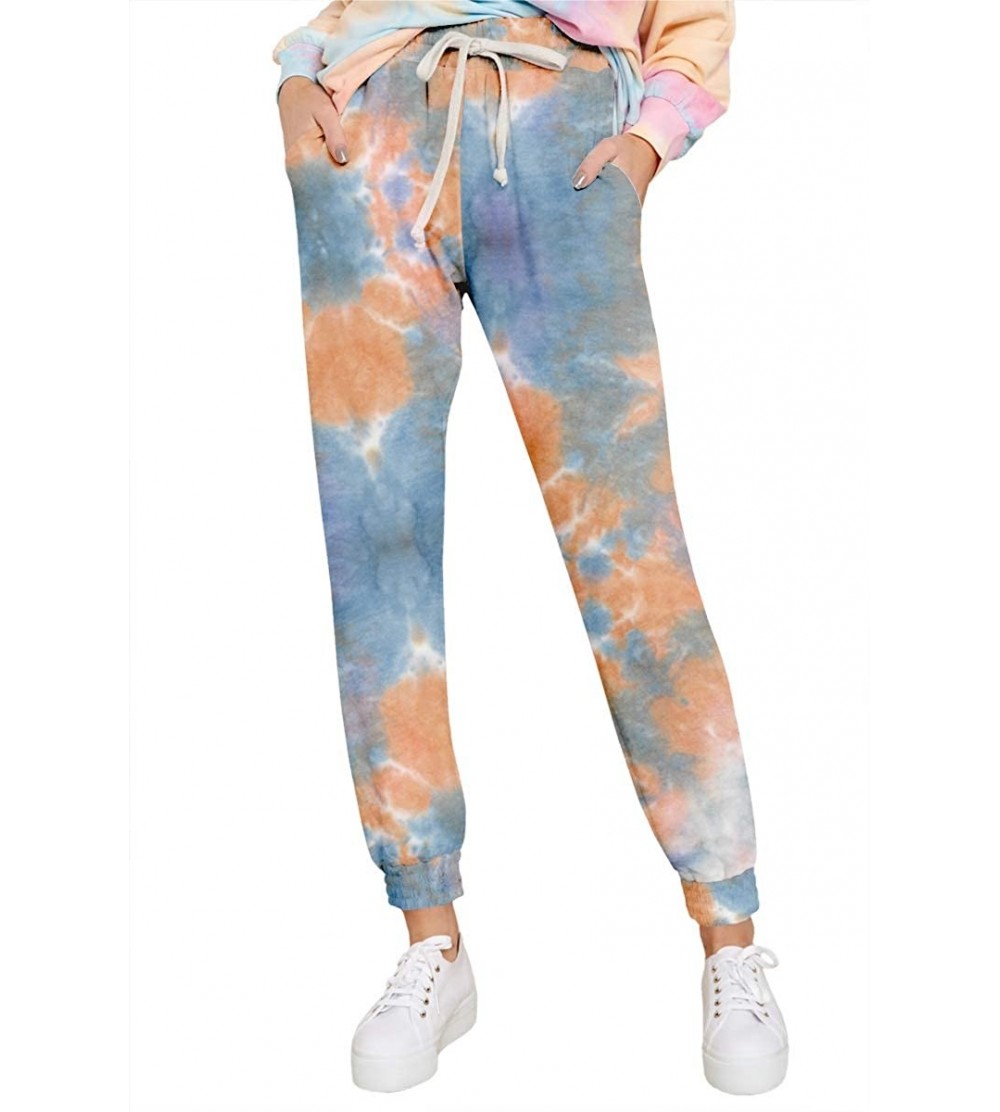 Bottoms Women's Tie Dye Sweatpants Drawstring Waist Jogger Active Pants Pajama Trousers with Pockets - Orange - CV199CI2NSY $...