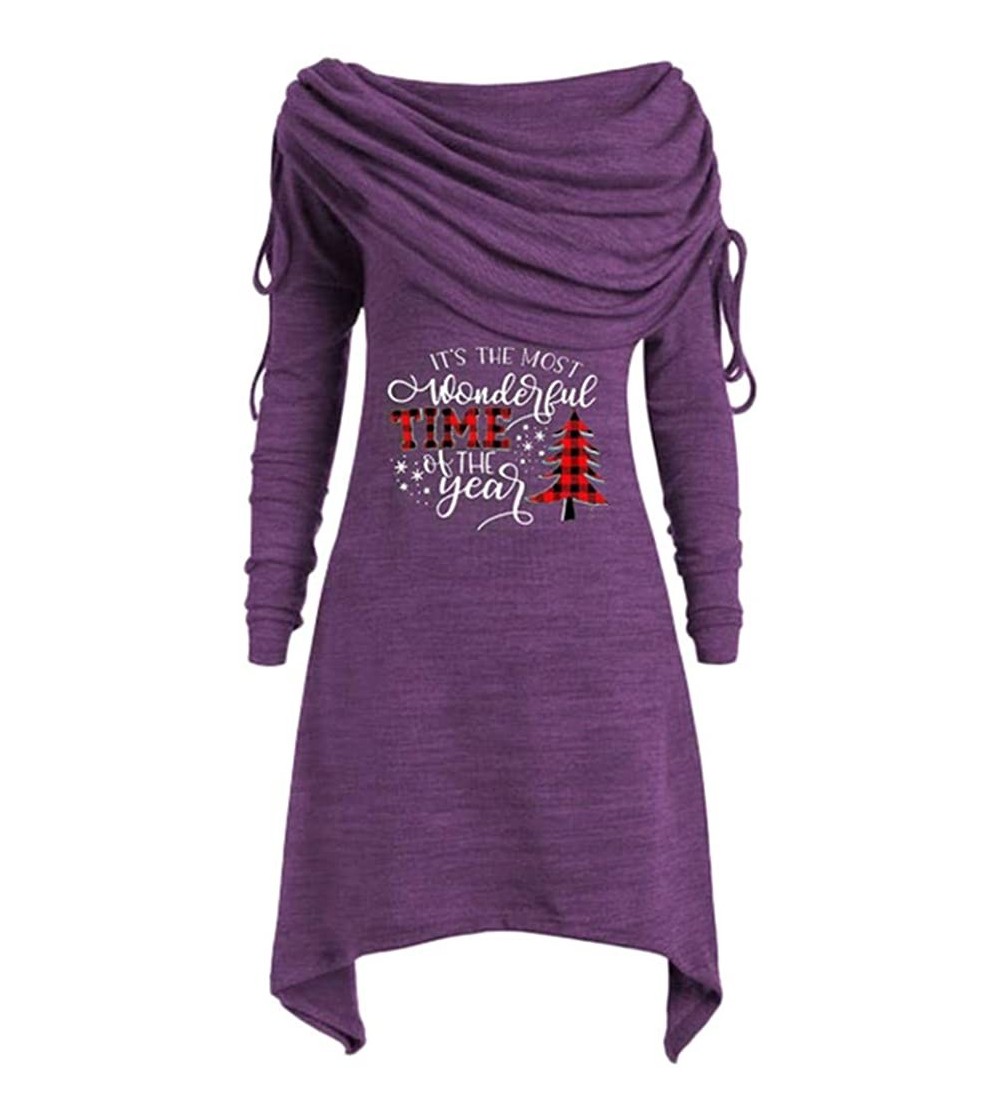 Thermal Underwear Christmas Sweatshirt Women's Plus Size Long Sleeve Fold-Over Collar Ruched Long Tunic Tops - C-purple - C51...