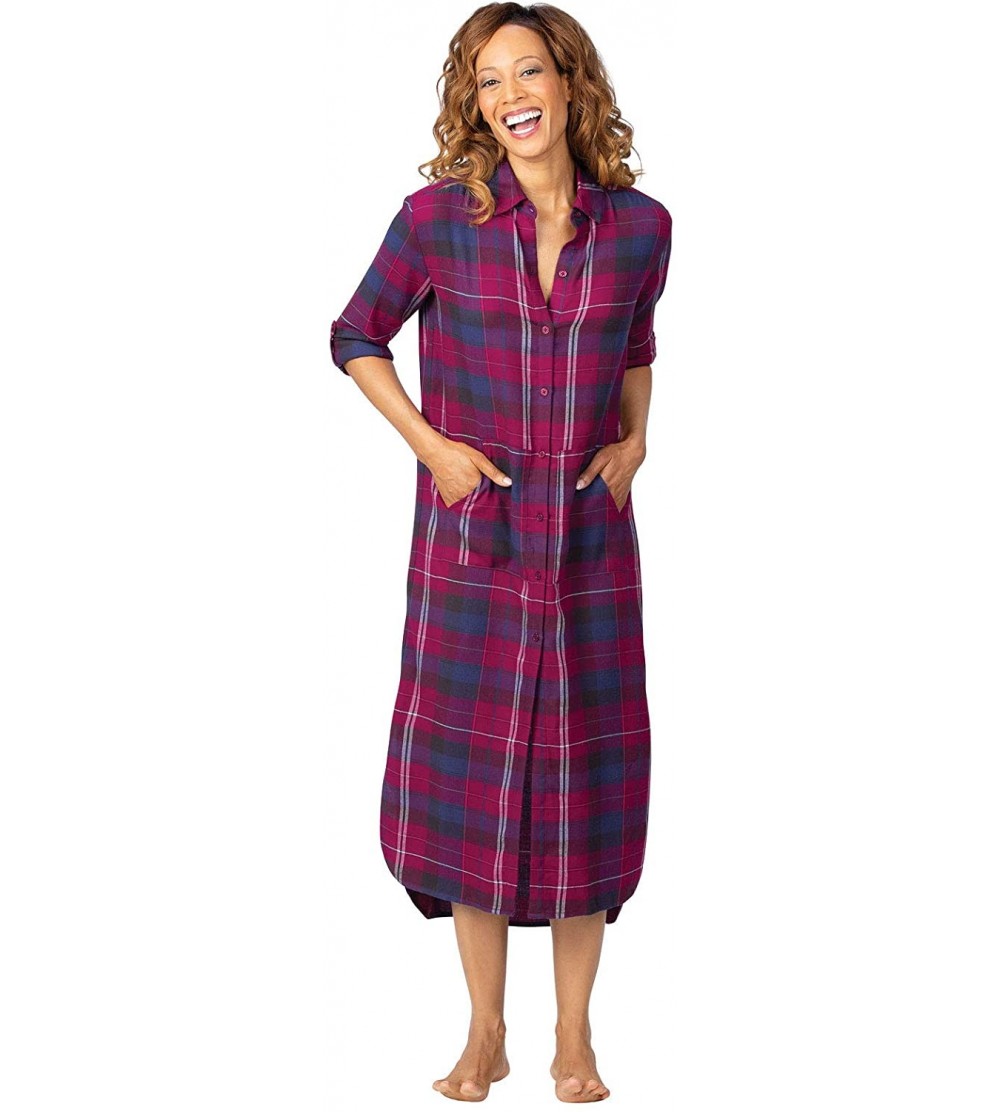 Nightgowns & Sleepshirts Plaid Nightgowns for Women - Nightgowns for Women - Black Cherry Plaid - CY18Q02XM0L $41.49