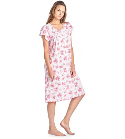 Nightgowns & Sleepshirts Women's Cotton Lace Short Sleeve Sleep Nightgown - Pink - CR182WSSGLL $19.20