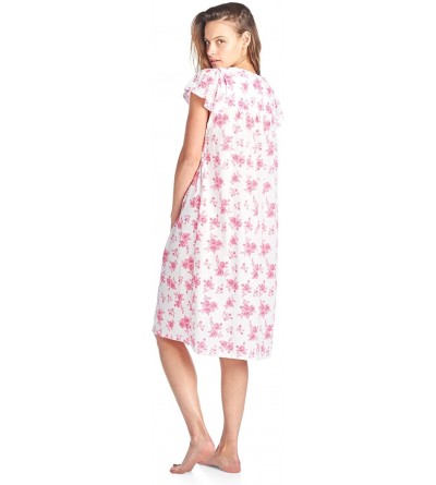 Nightgowns & Sleepshirts Women's Cotton Lace Short Sleeve Sleep Nightgown - Pink - CR182WSSGLL $19.20