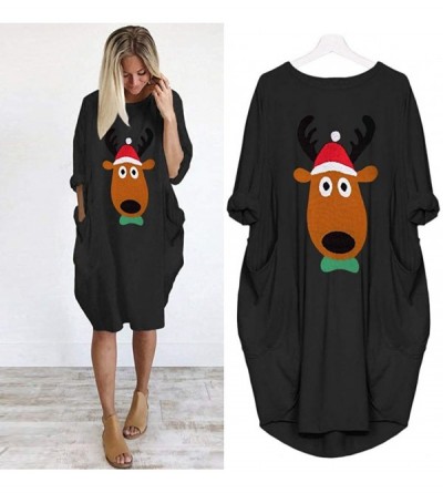 Thermal Underwear Christmas Pocket Long Dress-Womens Plus Size Loose Tops Dress - Black - CE18AACDUCK $17.35