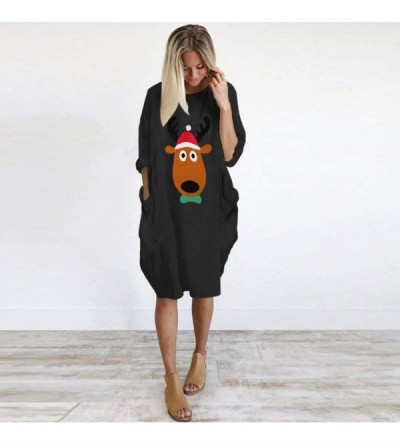 Thermal Underwear Christmas Pocket Long Dress-Womens Plus Size Loose Tops Dress - Black - CE18AACDUCK $17.35