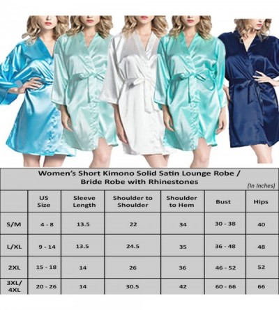 Robes Womens Short Kimono Solid Satin Lounge Robe - White W Blue Bride Rhinestones - CM12JF5649X $27.09