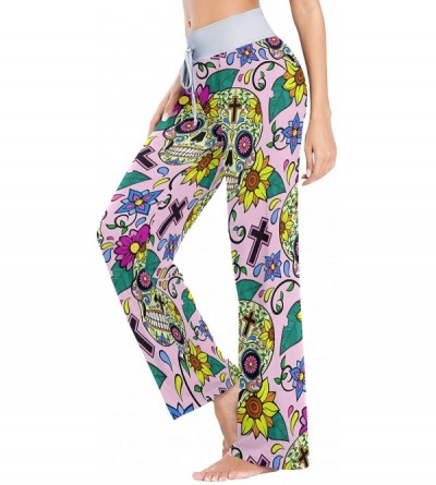 Bottoms Yellow Floral Head Skeleton Sugar Skull Women's Pajama Pants Lounge Sleep Wear - Multi - CR19COMCAH5 $27.72