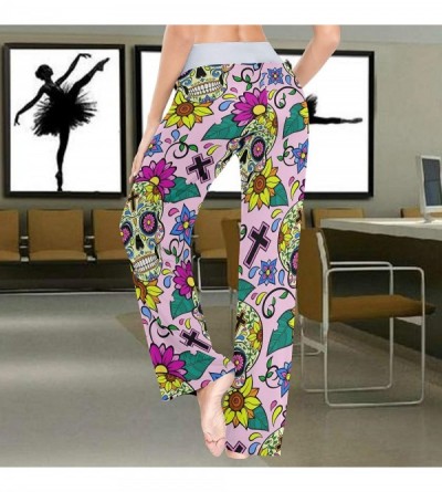 Bottoms Yellow Floral Head Skeleton Sugar Skull Women's Pajama Pants Lounge Sleep Wear - Multi - CR19COMCAH5 $27.72