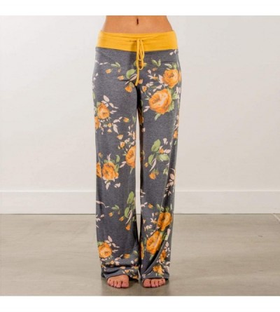 Bottoms Women Casual Floral Print Drawstring Wide Leg Pajama Lounge Pants Yoga Pants - Yellow - CU19DOEUNCS $22.18