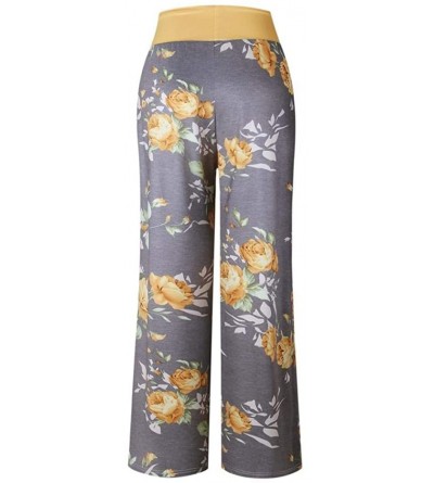 Bottoms Women Casual Floral Print Drawstring Wide Leg Pajama Lounge Pants Yoga Pants - Yellow - CU19DOEUNCS $22.18