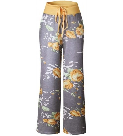 Bottoms Women Casual Floral Print Drawstring Wide Leg Pajama Lounge Pants Yoga Pants - Yellow - CU19DOEUNCS $22.18