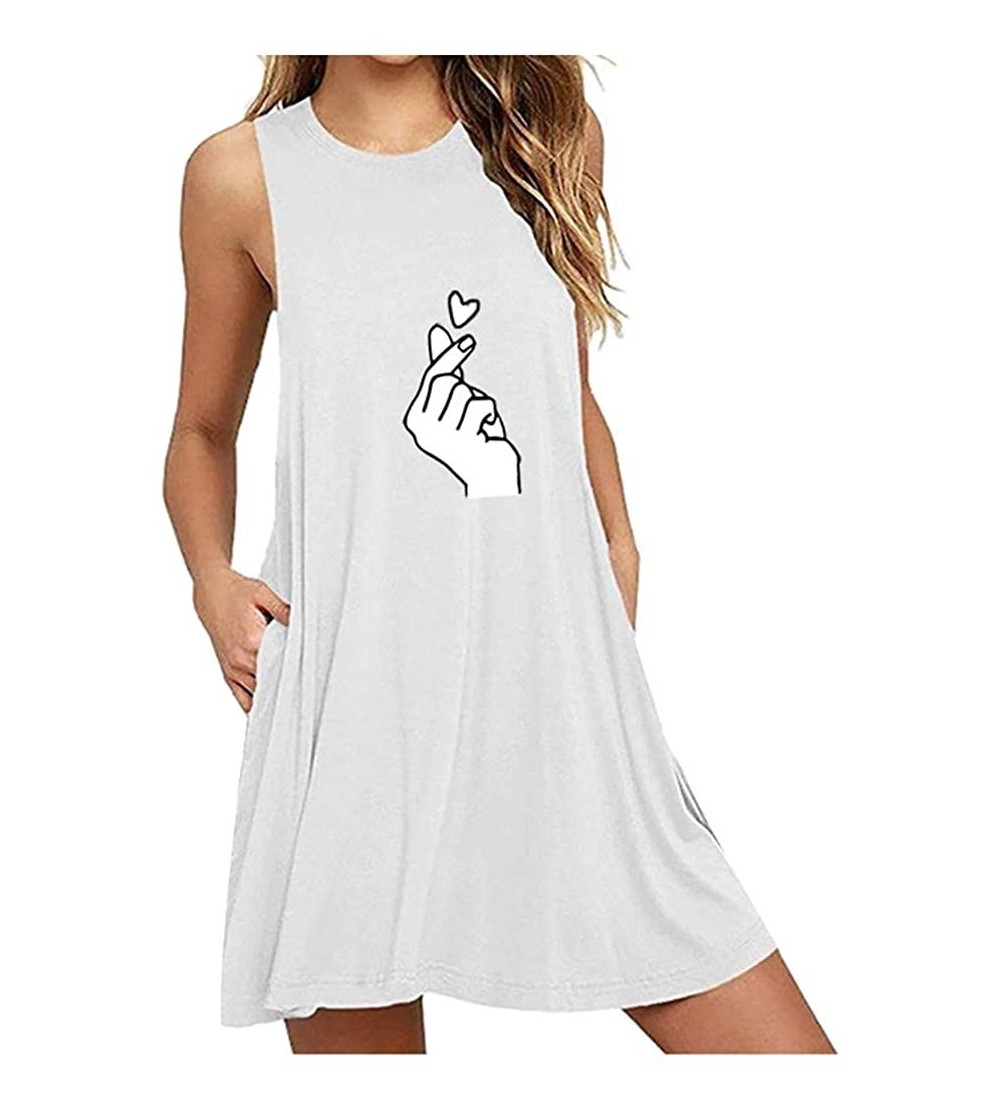 Nightgowns & Sleepshirts Women's Round Neck Dress Daisy Print O-Neck Pocket Printing Sleeveless Casual Nightdress - White-36 ...