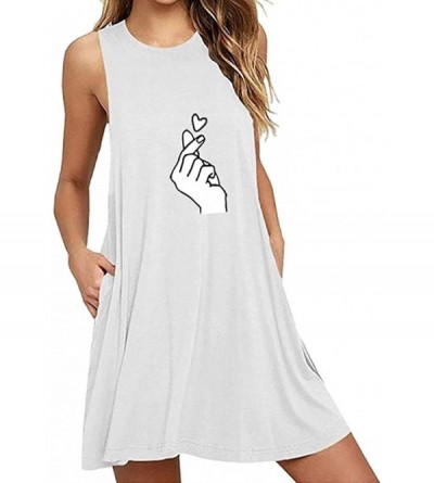 Nightgowns & Sleepshirts Women's Round Neck Dress Daisy Print O-Neck Pocket Printing Sleeveless Casual Nightdress - White-36 ...