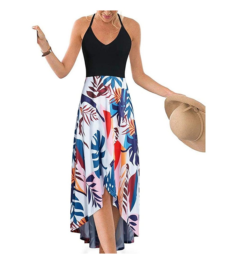 Bottoms 2018 Women Sleeveless Floral Print Maxi Long Dress with Pockets O-Neck Beach - Blue5 - C118STZ0HH6 $19.07