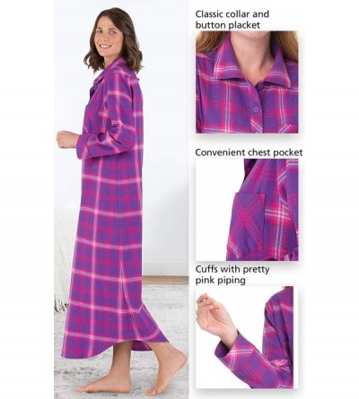 Nightgowns & Sleepshirts Women's Flannel Nightgown Plaid - Cotton Flannel Nightgown Womens - Raspberry - CM18CD79LN5 $46.36