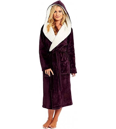 Robes Bathrobe Warm Robe with Hood Plush Home Clothes Lengthened Shawl Sleeved Robe Coat - Red - C618AROTLQX $23.42