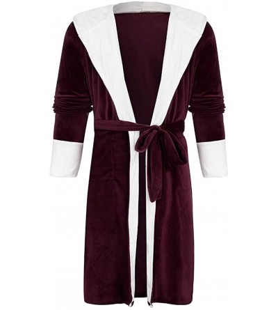 Robes Bathrobe Warm Robe with Hood Plush Home Clothes Lengthened Shawl Sleeved Robe Coat - Red - C618AROTLQX $23.42