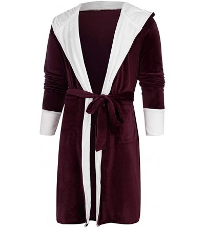 Robes Bathrobe Warm Robe with Hood Plush Home Clothes Lengthened Shawl Sleeved Robe Coat - Red - C618AROTLQX $23.42