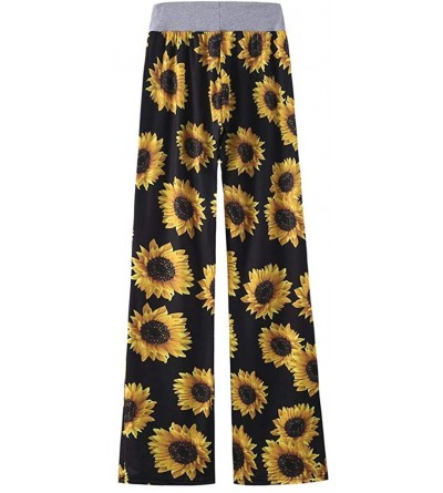 Bottoms Womens Comfy Pajama Pants Floral Print Casual Drawstring Palazzo Wide Leg Lounge Pants High Waist Trousers 1 Yellow -...