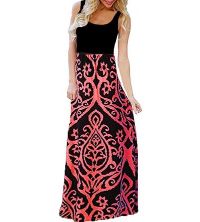 Tops Ladies Long Skirt Round Neck Dress Sleeveless Print Dress Strap Skirt Casual Beach Skirt Solid Color Skirt - Red - CD18W...