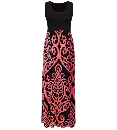 Tops Ladies Long Skirt Round Neck Dress Sleeveless Print Dress Strap Skirt Casual Beach Skirt Solid Color Skirt - Red - CD18W...