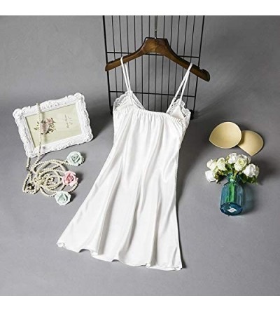 Nightgowns & Sleepshirts Women Chemise Satin Silk Teddy Sleepwear Sexy Pajamas Nightgown Full Slips Lace Dress - White - CE19...