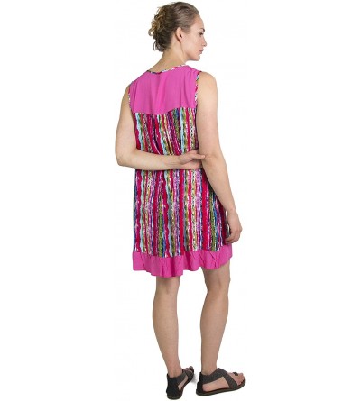 Nightgowns & Sleepshirts Aidan Women Summer Short Shift Dress Colorful Loose Boho Casual Sleeveless - Fuchsia - CX18LKTL8ET $...