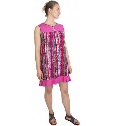 Nightgowns & Sleepshirts Aidan Women Summer Short Shift Dress Colorful Loose Boho Casual Sleeveless - Fuchsia - CX18LKTL8ET $...