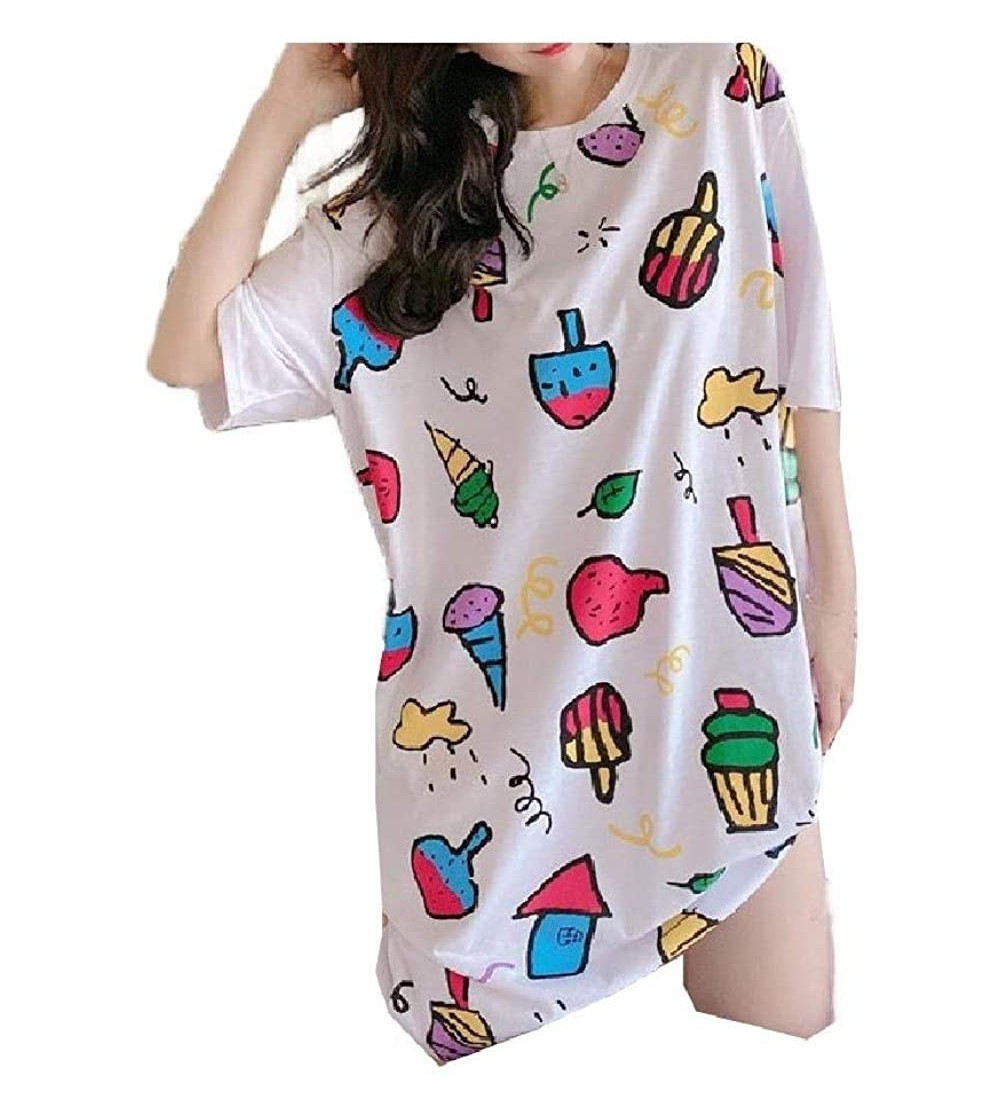 Nightgowns & Sleepshirts Women Loose Lounger Sleep Dress Nightgown Short Sleeves Sleeping Dress - As3 - CQ19E6YS75Q $30.32