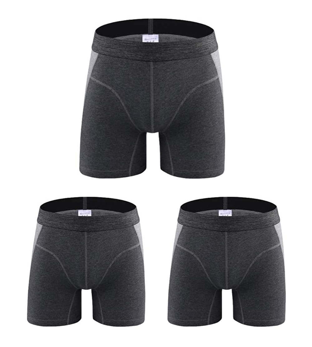 Boxer Briefs Premium 3-Pack Mens Cotton Trunks Long Leg -Boxer Briefs Low Rise Basic Underwear Shorts Grey M-4XL - 3 Pack No ...