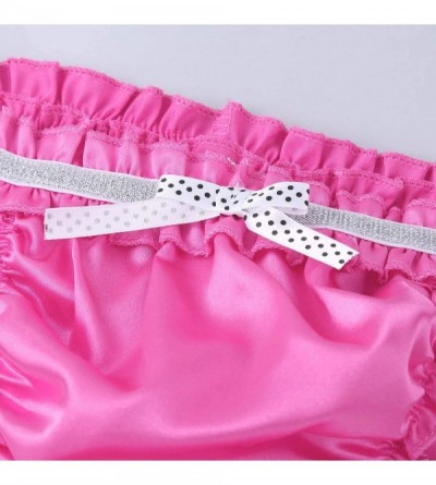 Briefs Men's Ruffled Frilly Satin Bikini Briefs Sissy Crossdress Panties Underwear with Garters Belt - Rose - CX18NR4KQKE $17.67