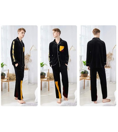 Robes Mens Pajamas/Long Sleeve Solid Color Bathrobe Button-Connected Thermal Pajamas Outfit-Black-L - Black - C1193NKXDTA $40.11