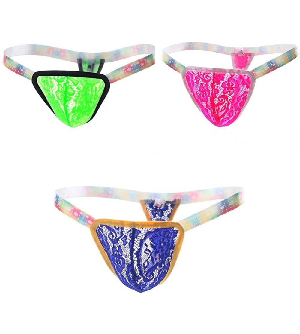 Briefs 2 Pack Men's Sheer Lace G-String Thong Bikini Briefs T-Back Underwear Underpants - 3 Pack - CG1844DUQG0 $17.94