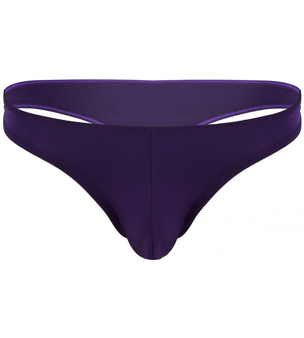 G-Strings & Thongs Men's Sexy Thongs Underwear Solid Color Elastic Waistband G-String Bikini Briefs - Purple - CH190LLDMZM $1...