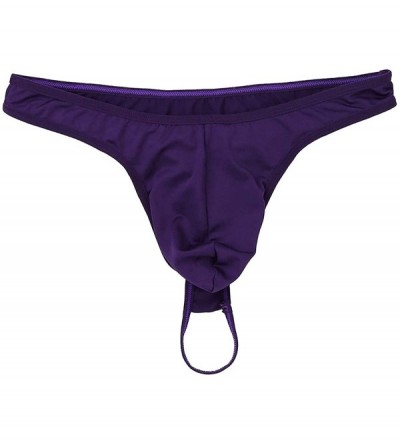 G-Strings & Thongs Men's Sexy Thongs Underwear Solid Color Elastic Waistband G-String Bikini Briefs - Purple - CH190LLDMZM $1...