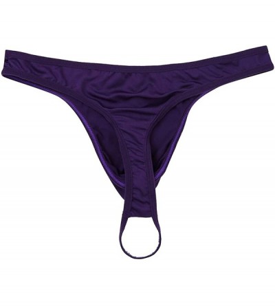 G-Strings & Thongs Men's Sexy Thongs Underwear Solid Color Elastic Waistband G-String Bikini Briefs - Purple - CH190LLDMZM $1...