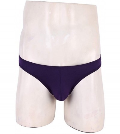 G-Strings & Thongs Men's Sexy Thongs Underwear Solid Color Elastic Waistband G-String Bikini Briefs - Purple - CH190LLDMZM $1...