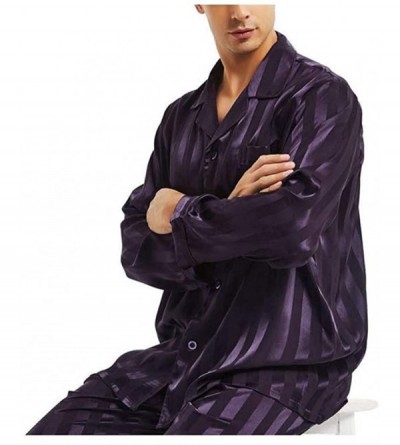 Sleep Sets Pajama Mens Silk Satin Pajamas Set Sleepwear Loungewear S-M-L-XL-2XL-3Xll-4XL - Purple - CR18SM2EO4A $32.53