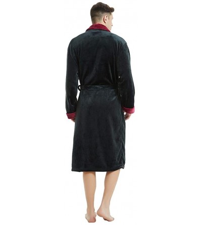 Robes Mens Fleece Robe Plush Collar Shawl Bathrobe - Black/Dark Red - CJ18K77LOL6 $24.75