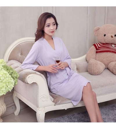 Robes Summer Men's and Women's Thin ice Silk Bathrobe Medium Length Seven Sleeve Nightgown - Purple-women - CU1934S50CR $28.12